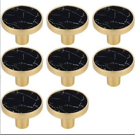 Set mit 8 runden Schubladengriffen aus marmoriertem Messing in Schwarz – Schwarze dekorative Schubladengriffe – Goldene Kommodengriffe – Möbelbeschläge (1/4)
