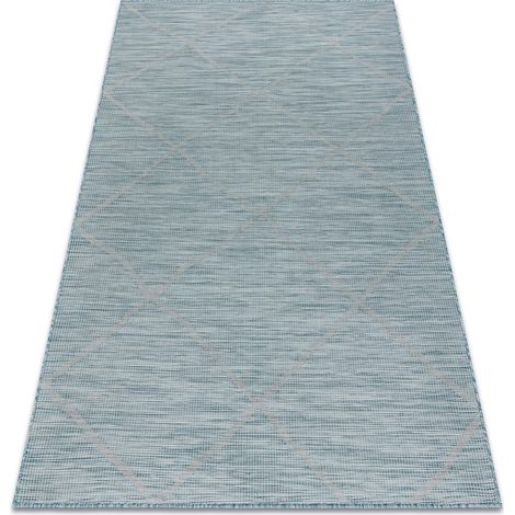Teppich SISAL PATIO 3075 Diamanten flach gewebt - wasserblau blue 117x170 cm