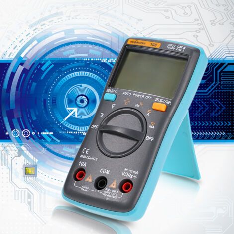 Multímetro digital LCD multifuncional RICHMETERS RM100 True RMS. Medición de voltaje CC, corriente CA, resistencia, diodo, continuidad, capacitancia y frecuencia. (1/5)