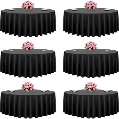 VEVOR Tovaglia per Tavolo Rotondo, Tovaglia Lavabile Resistente alla Macchia e alla Piega, Copritavola Diametro 3048 mm, Copritavolo in Tessuto di Poliestere per Matrimonio, Festa, 6 Pezzi Nero