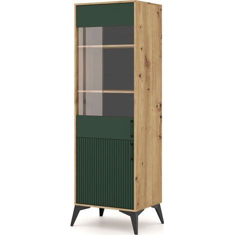 Buffet vaisselier à porte réversible LUGO coloris chêne vert 59,9x42x197,60 cm (1/5)