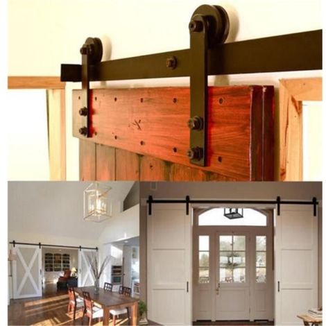 Schiebetürbeschlag 150cm, J Formwalze Schwerlast Schiebetürsystem Set für Scheunentor Holztür (Schwarz) (1/4)