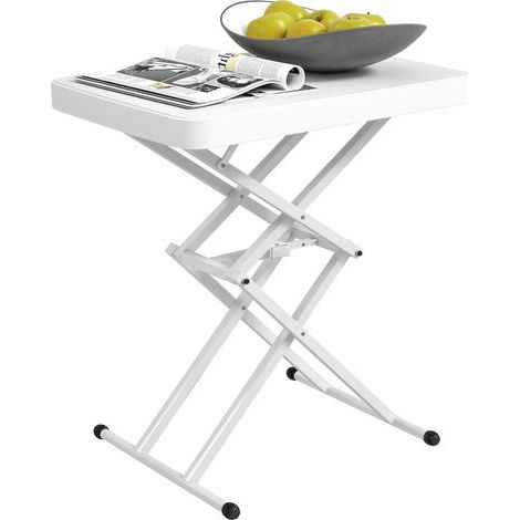 Table d'appoint de jardin pliable en HDPE. table pliante extérieur hauteur réglable sur 5 niveaux. 65 x 45 x 70 cm blanc (1/5)
