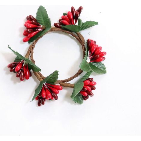 Lot de 6 ronds de serviette de table à motifs de baies rouges de Noël (1/2)