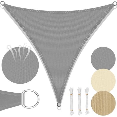 Triangular shade sail 3.6 x 3.6 x 3.6 m in breathable HDPE for garden, balcony or terrace, grey (1/5)