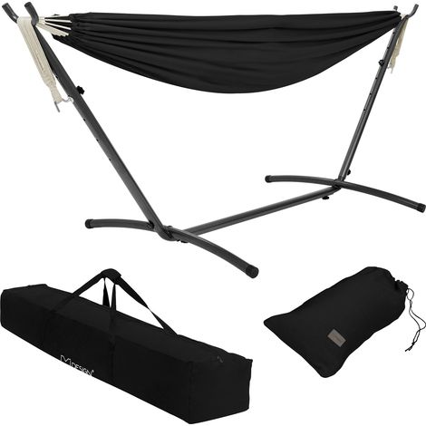 ML-Design Hamaca Doble con Estructura de Acero Negro Espacio para 2 Personas Silla Colgante XXL con Soporte y Bolsa de Transporte Incluida Balancín de Interior y Exterior Adecuado para el Jardín