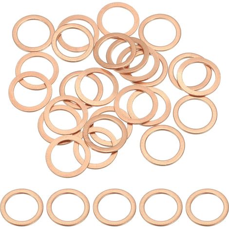 Joint Cuivre M12, 25 Pièces 12mm ID 16mm OD 1mm D'Épaisseur Rondelle Plate Métrique pour Vis Boulon Bouchons de Vidange D'Huile (1/5)