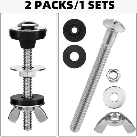 Kit de 2 boulons universels pour réservoir de toilette, boulons de toilette renforcés avec joints en caoutchouc et écrous papillon (1/5)