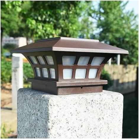 Lampe Solaire Pour Pilier De Cour - Tête De Pilier Étanche En ABS - Éclairage Chaud - Autonome 8 À 10 Heures - 16 x 16 x 10 cm