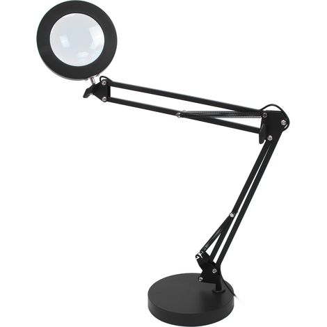 Lampe de bureau LED 3000K-6000K, 10 niveaux de luminosité, 72 LED, bras articulé avec loupe 5x, noire (1/5)