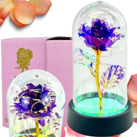 Ewige Rose im Glas, LED-Beleuchtung, farbenfrohe Geschenkidee, 15 x 8 cm (1/5)