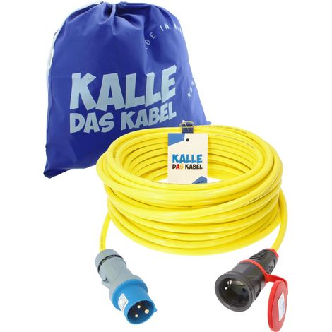 Kalle Adapterkabel CEE 230V 16A 2,5mm² auf Schuko Extreme Signal Gelb IP44 20 Meter