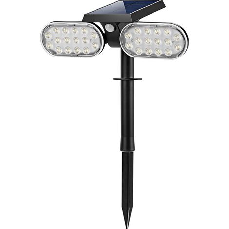 Projecteur de jardin solaire à double tête, 32 LED, support mural à double usage, lampe à détection de mouvement étanche ip65, angle d'éclairage de 270 degrés, distance de détection de 26 pieds, (1/5)