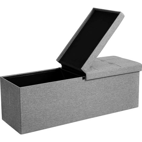 Coffrede Rangement, Banc de Rangement avec Couvercle Pliant, Pouf Pliable, pour Lit,Chambre, Couloir, Gain d’Espace, 120L, 300 kg de Charge Statique Max, Rembourré, Gris Clair LSF71G (1/5)
