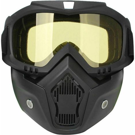 Masque facial de moto Lunettes haute définition avec filtre buccal pour casque jet Motocross Eye Face Shield, Yellow (1/5)