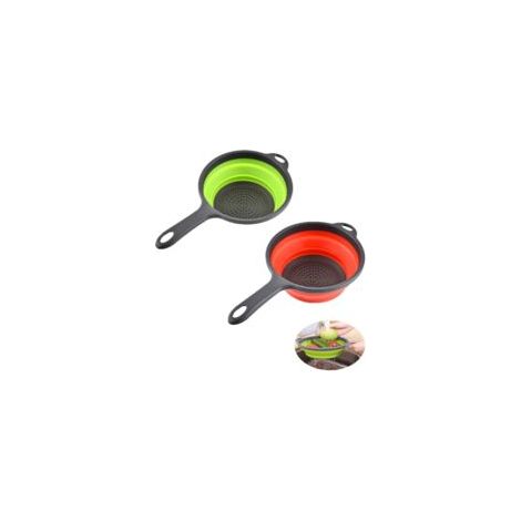 Lot de 2 passoires pliables en silicone, paniers d’égouttage cuisine, rouge et vert (1/5)