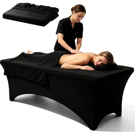Nappe en élasthanne de 183 x 76 x 76 cm Étirer Nappe rectangulaire de table de massage pour spa, salon de beauté, et fête, banquet, événement de mariage, exposition, extérieur (noir) (1/5)