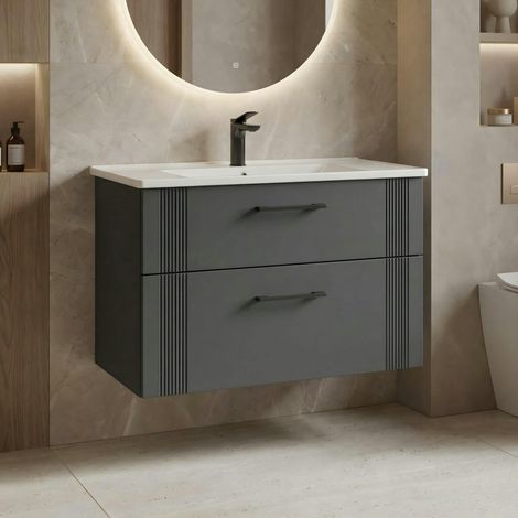Meuble vasque suspendu 85 cm anthracite 2 tiroirs ONDIA (1/4)