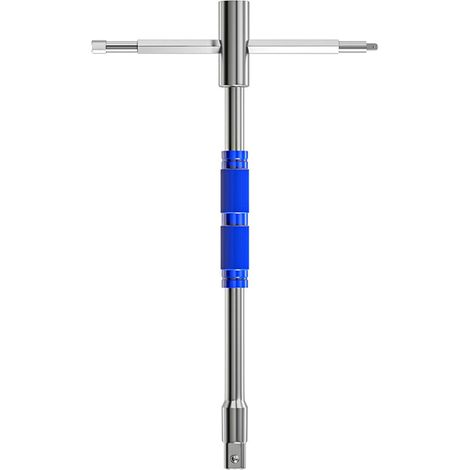 Outil multifonction rotatif avec poignée en T, 3 têtes interchangeables, tige coulissante, design antidérapant, émerillons en acier au carbone, clés à cliquet et adaptateur (1/4)
