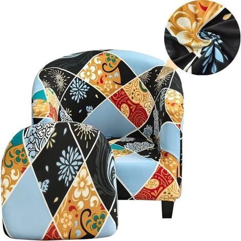 Housse Fauteuil Cabriolet,VIPITH 2 pièces Housse de Fauteuil Tullsta Cocktail Extensible Housse Tub Chair Salon (Careau 2)-H (1/4)