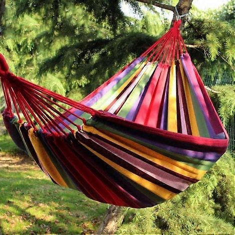 Hamac suspendu en toile pour camping avec support en corde pour arbre, pour jardin (5) (1/5)