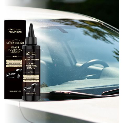 Glaspolierflüssigkeit für die Autoreinigung, Entfernung von Ölfilmen und Wasserflecken, Glaspflege, Polieren, Instandhaltung und Reinigung – 100 ml -- DE (1/5)