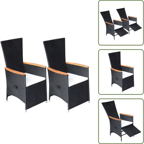 The Living Store Sillas reclinables jardín y cojines 2 uds ratán sintético negro - Sillas de jardín