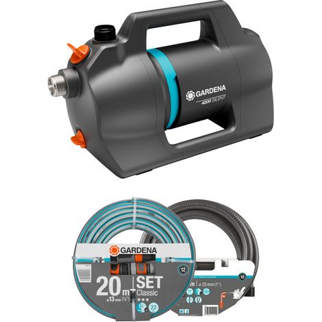 GARDENA Bomba de superficie para jardín silenciosa Silent 4200 l/h, bombea agua a 39 m (3,9 bar) con manguera de 20 m con accesorios y manguera de succión de 3,5 m de 25 mm, 600W (09055-20) (1/5)