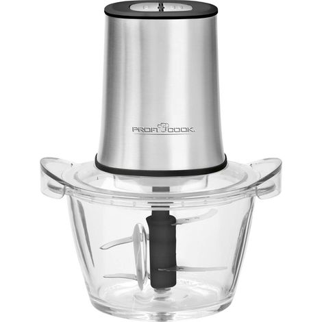 Hachoir électrique 2 en 1 avec hachoir multifonction et broyeur à glace bol en verre 1 l 2 lames en acier inoxydable 400 Watts Couleur Argent (1/5)