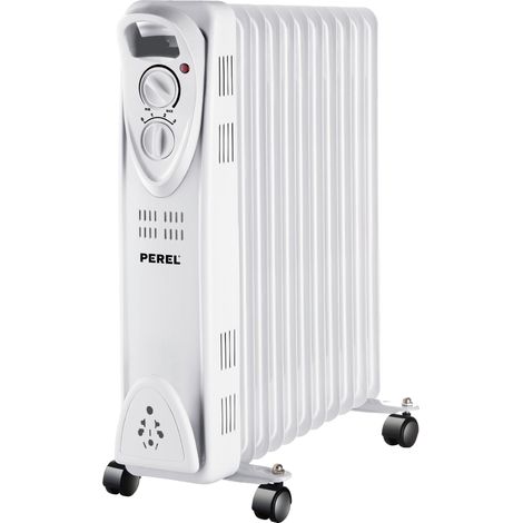 Perel – Radiateur bain d'huile 2500W – 11 ailettes – 3 niveaux de chauffe – Thermostat réglable – Protection anti-surchauffe – Pour pièces jusqu'à 30 m²