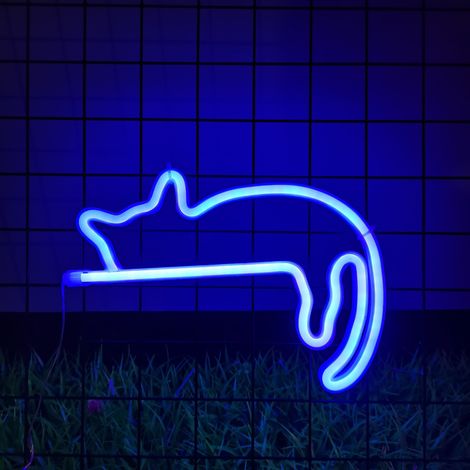 LED-Wanddekoration mit Katzenmotiv, personalisiertes Neon-Katzen-Schild, USB-Neon-Schild für Schlafzimmer, Geschäft, Nachttisch, Wohnzimmer, Partydekoration, Blau (1/5)