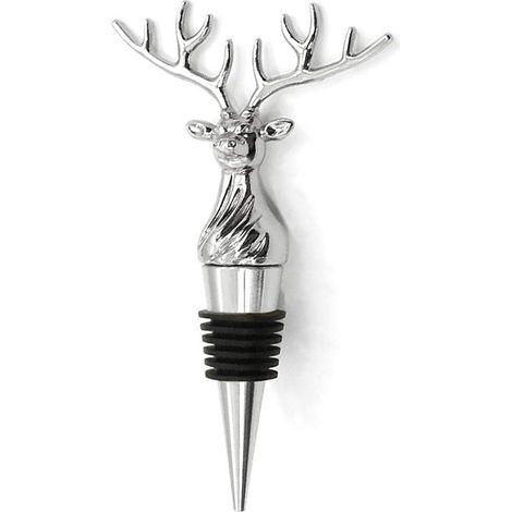 Bouchon de bouteille tête de cerf (argent) – bouchon vin réutilisable, conserveur de vin, bouchon champagne de Noël, étanche pour sceller vins ouverts (1/5)