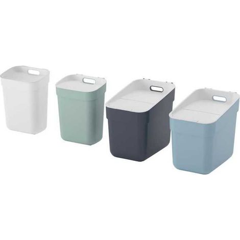 4er Set Mülleimer - BEREIT ZUM SAMMELN - 2 x 10 L + 2 x 20 L - Weiß, Grün, Blau, Grau