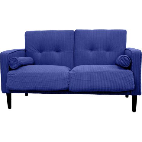 GARDENIA Divano 2 posti JoY in velluto a coste – Struttura in legno, gambe in rubberwood, cuscini sfoderabili + 2 extra cuscini – Tessuto vellutino in poliestere – Colore Blu (1/5)