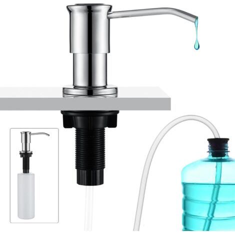 Distributeur de Savon Encastrable, Distributeur Savon Evier Cuisine, Distributeur Savon Integre avec bouteille 500ML et ensemble de rallonge de 1,0 m, Recharge du haut, Chrome (1/5)