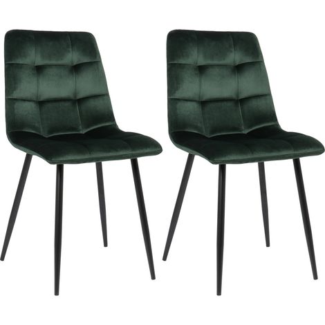 Set di 2 sedie per sala da pranzo in velluto verde con gambe in metallo nero opaco stile moderno CDS10100