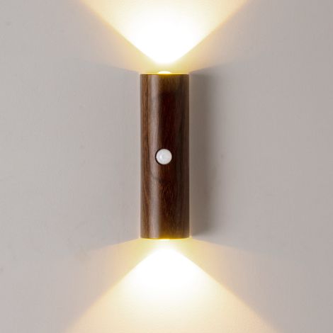 Aplique de pared - Aplique de pared con detector de movimiento: Luz nocturna LED inalámbrica en color nogal. (1/5)