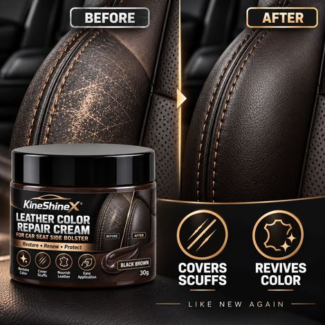 KineShineX Reparaturpaste für Autositzseitenwangen, Schwarz/Braun, Reparatur und Aufbereitung von Echtledersitzseiten (1/4)