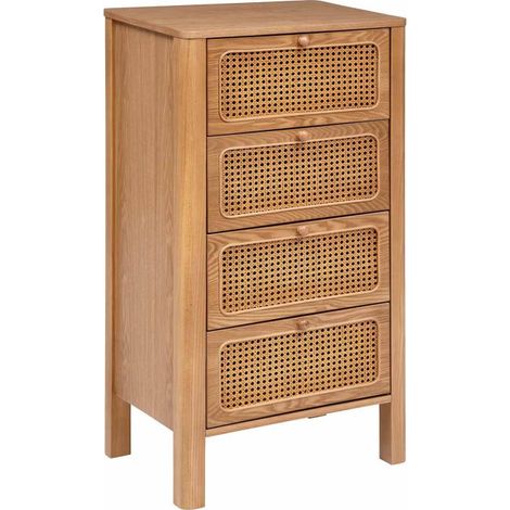 Atmosphera – Chiffonnier 4 tiroirs marron – Dimensions L. 55 x l. 38,5 x H. 103 cm – Tiroirs en MDF et rotin – Piètement en bois frêne (1/5)