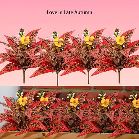 Plante Artificielle Rouge Automne 2 Pièces-Plante Décorative Extérieur Résistante Intempéries pour Jardin Balcon Terrasse Décoration Maison (1/4)