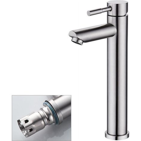 Robinet de salle de bain Robinet de lavabo en acier inoxydable Robinet de lavabo anticalcaire, rehaussé (1/4)