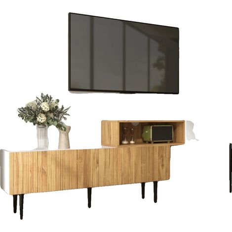 TV-Ständer, stilvolles Design, langlebige Materialien, natürlich+weiß (1/2)