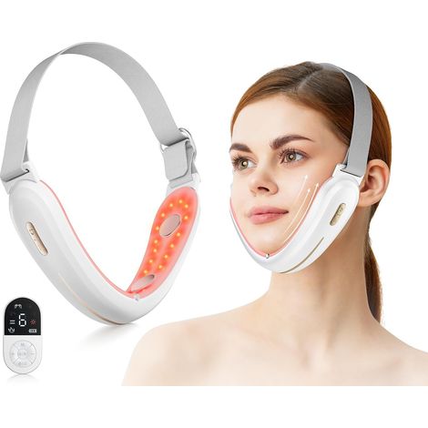 Appareil massage Visage Appareil Anti Rides Visage, 4 Mode EMS Lifting Visage, Double Menton/Muscle Masséter, 42°C LED Rouge et Bleue, Télécommande LCD (1/5)