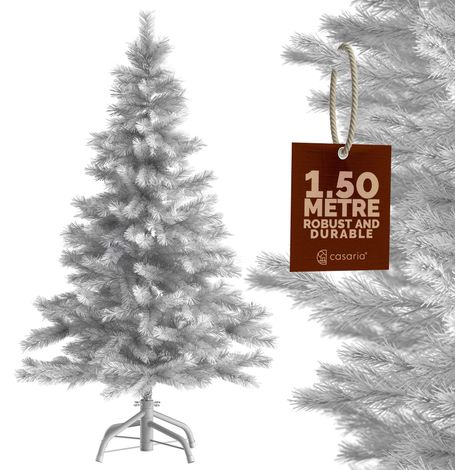 Casaria Christmas Tree 140/150/180/240 cm W/ Metal Stand Christmas Decoration Artificial Christmas Tree PVC PE Green White  150cm  Standard  White