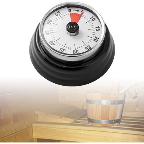 Timer per sauna in acciaio inox, timer meccanico per saune e spa, fino a 55 minuti, a batteria, nero. (1/5)