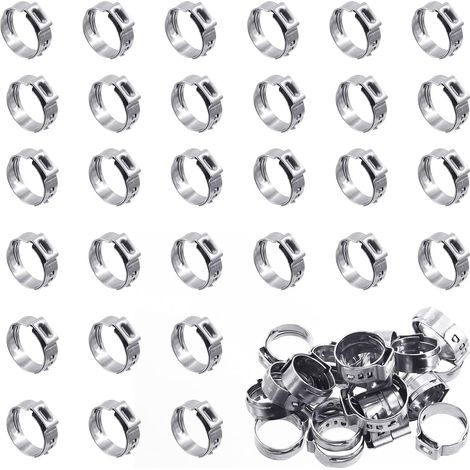 50 Pcs 5/8-5/8" Single Ear Hose Clamps PEX 304 Stainless Steel Continuous Crimping Tool for Securing Pipes and Automotive (1/5)
