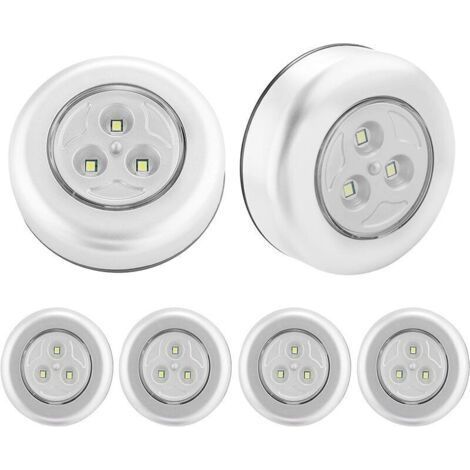 6 Pack Self-Adhesive LED Night Lights Powered by 3 Batteries for Cabinet/Cupboard/Shelf/Entryway/Kitchen/Aisle (1/5)