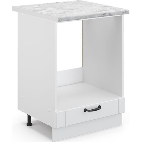 Herdumbauschrank Fame-Line, Weiß Landhaus, 60 cm , AP Marmor, Vicco