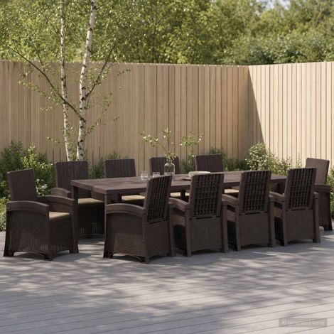 vidaXL Ensemble de salle à manger pour jardin 11 pc Marron et taupe PP (1/5)