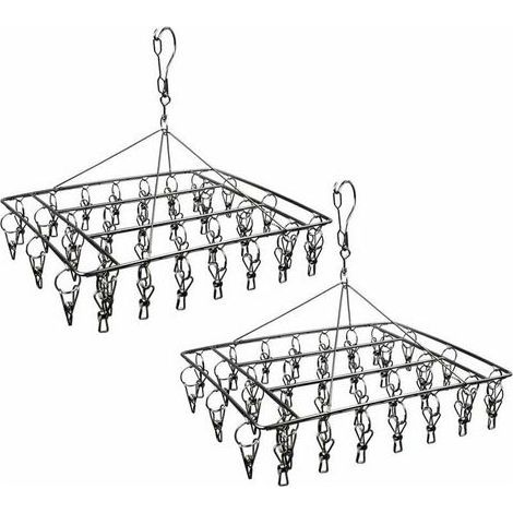 égouttoir à Chaussettes en Acier Inoxydable avec 36 Clips de Suspension à Linge Durable avec Crochet pivotant à 360 ° et Crochet Coupe-Vent pour Chaussettes, Soutien-Gorge, sous-vêtements, (Lot de 2) (1/5)